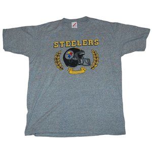 Vintage 1980s Pittsburgh Steelers Jerzees Single Stitch Gray T-Shirt Made in USA